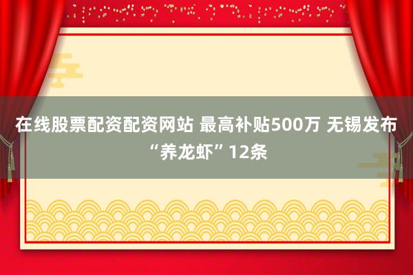 在线股票配资配资网站 最高补贴500万 无锡发布“养龙虾”12条